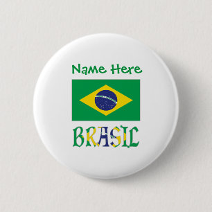 Brasil Bandera do Brasil Green Personalized Button