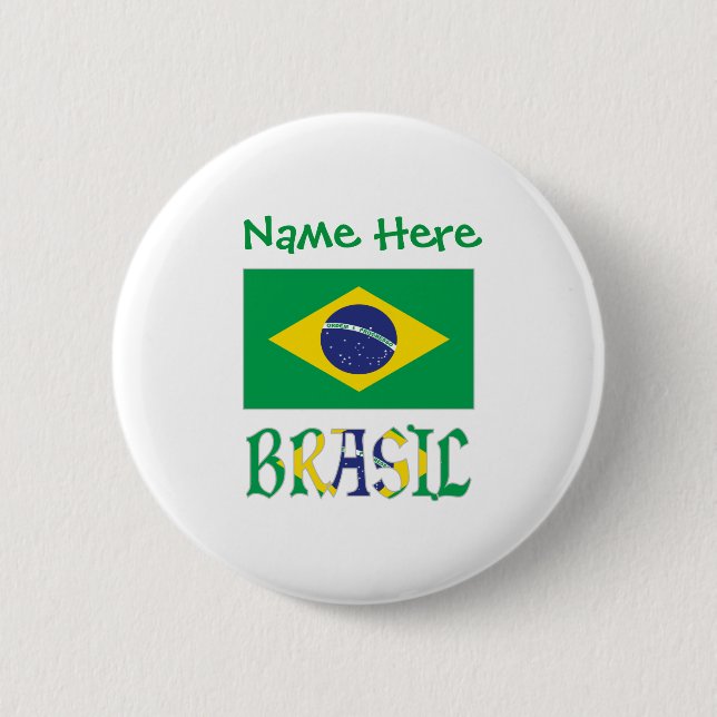 Brasil Bandera do Brasil Green Personalized  Button (Front)