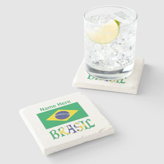 Brasil Bandera do Brasil Green Personalized  Stone Coaster (Side)