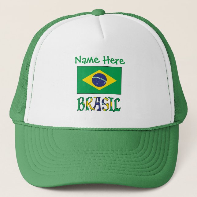 Brasil Bandera do Brasil Green Personalized  Trucker Hat (Front)