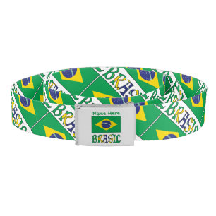 Brasil Bandiera Brasil Tiled Personalized Name Belt