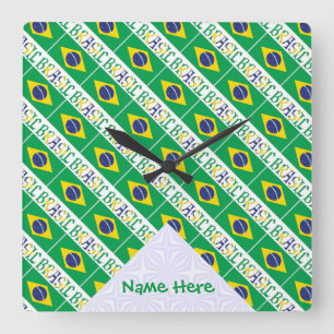 Brasil Bandiera Brasil Tiled Personalized Name Square Wall Clock