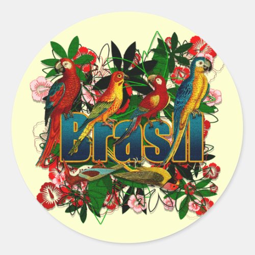 Brasil Brazil Tropical floral rainforest birds art Classic Round Sticker