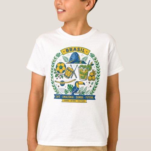 Brasil Culture Badge Cafe Samba Futebol Amazonia T-Shirt