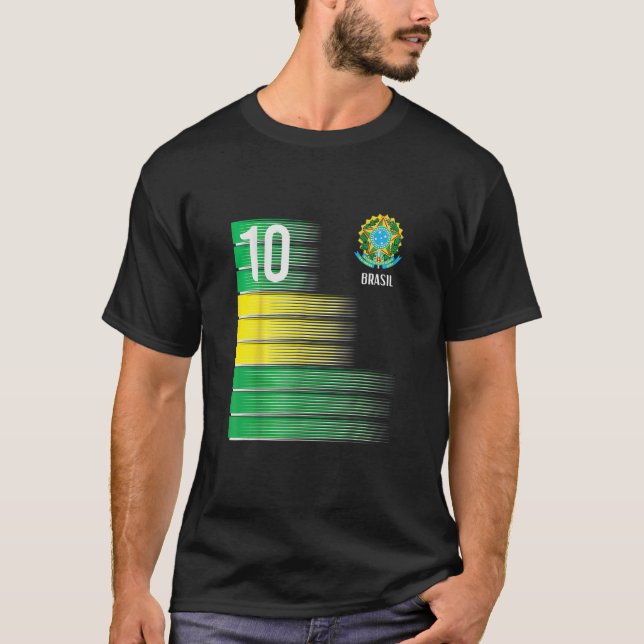 Brasil Flag Number 10 Brazil Soccer T-Shirt (Front)