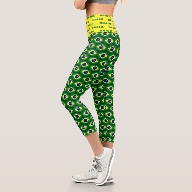 Brasil flag pattern high waist capri leggings (Left)