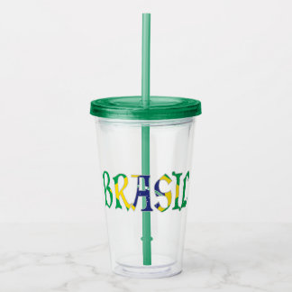 Brasil in Portuguese in Flag Colors Acrylic Tumbler