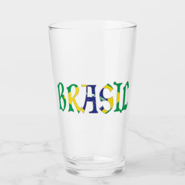 Brasil in Portuguese in Flag Colors Glass (Front)