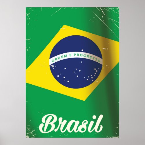 Brasil national flag vintage travel poster