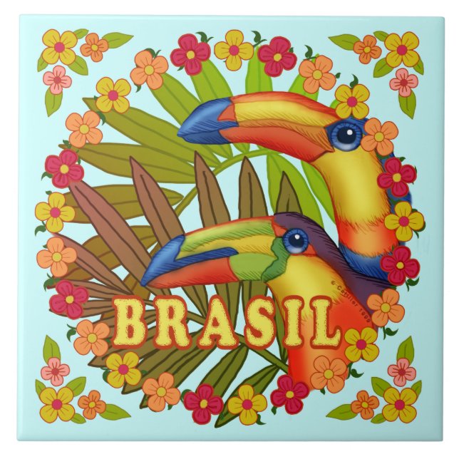 Brasil Toucans ceramic tile (Front)
