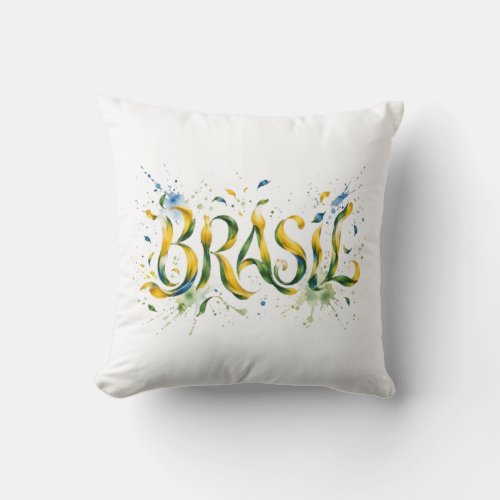 Brasil Watercolor Splatter Artistic  Throw Pillow