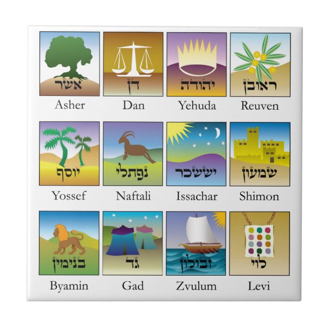 Brasões das Doze Tribos de Israel conforme a Torah Tile (Front)