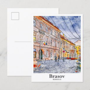 Brasov Romania Travel Watercolor Hand Drawn Postcard