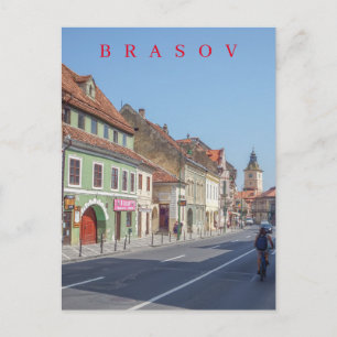 Brasov town center street view postcard