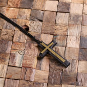 Brass and Black Wood Christian Cross Necklace (Front)