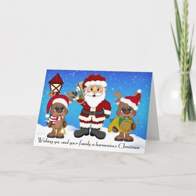 Brass Band Christmas Santa  Greeting Card (Front)