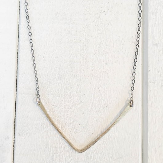 Brass Chevron Necklace w/Sterling Silver Chain (Front)