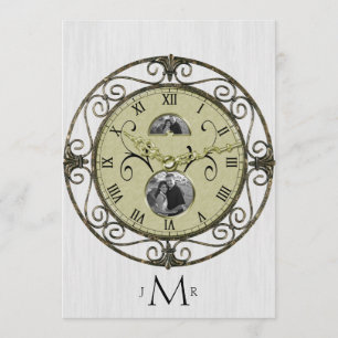Brass Clock 1st Wedding Anniversary Invitation