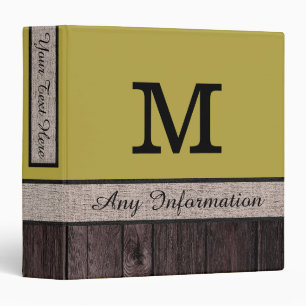 Brass Color Rustic Look Wood Monogram Binder