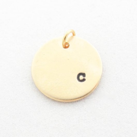 Brass Concave Handstamped Initial Pendant (Front)