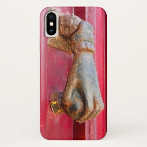 BRASS HAND DOOR_KNOCKER RUSTIC RED DOOR iPhone X CASE