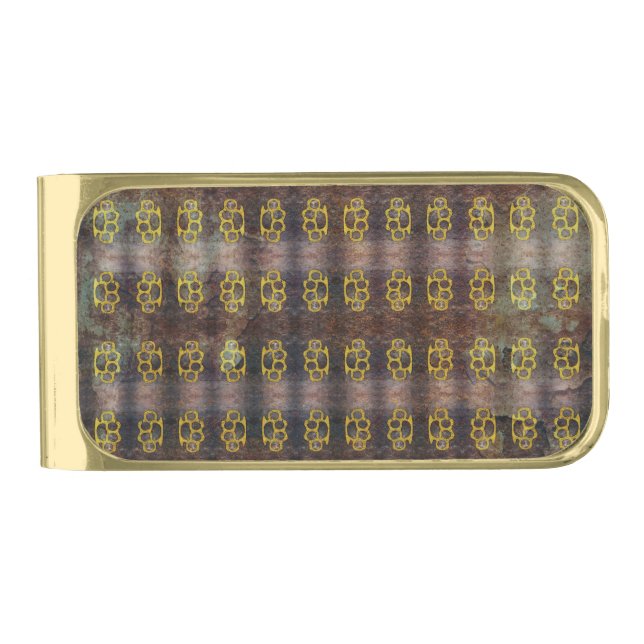 Brass Knuckles Pattern Gold Finish Money Clip (Front)