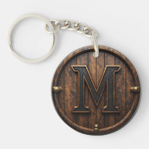 Brass Rivet Wooden Monogram M Barrel Emblem 🔑 Keychain