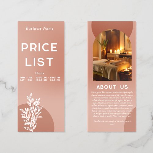 Brass &amp; Rust Greenery Spa Beauty Price List Brochure