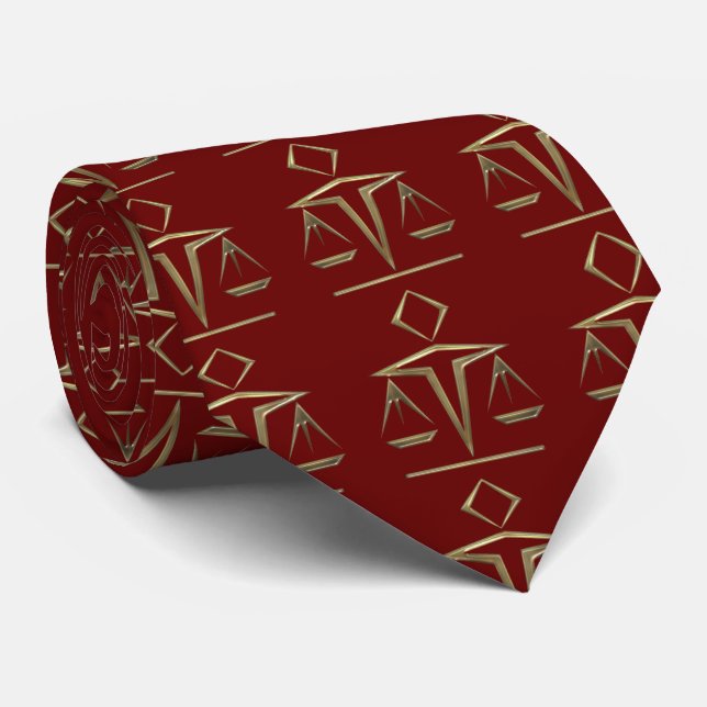 Brass Scales of Justice on Rosewood Red Neck Tie (Rolled)