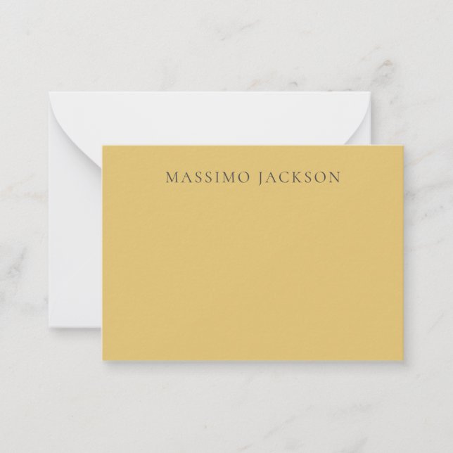 Brass Yellow Minimalist Plain Modern Aesthetic Note Card (Front)