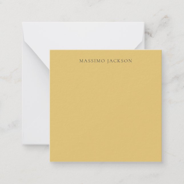 Brass Yellow Minimalist Plain Modern Aesthetic Note Card (Front)