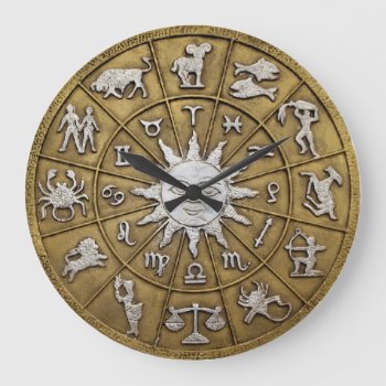 Brass Zodiac Wheel Large Clock by efhenneke at Zazzle