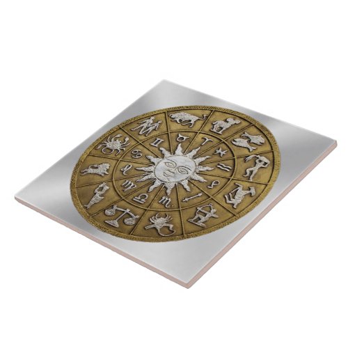 Brass Zodiac Wheel Tile