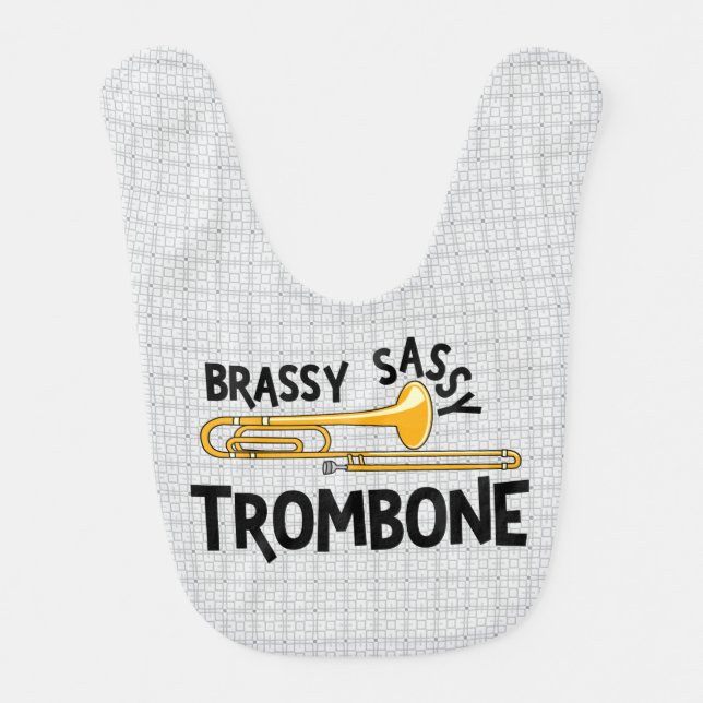 Brassy Sassy Trombone Baby Bib (Front)