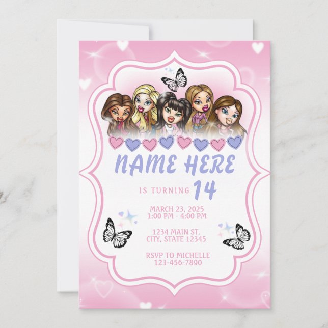 Brat Doll Airbrush Birthday Invitation (Front)