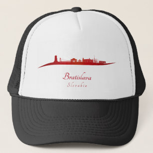 Bratislava skyline in red trucker hat