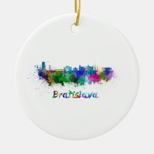 Bratislava skyline in watercolor ceramic ornament