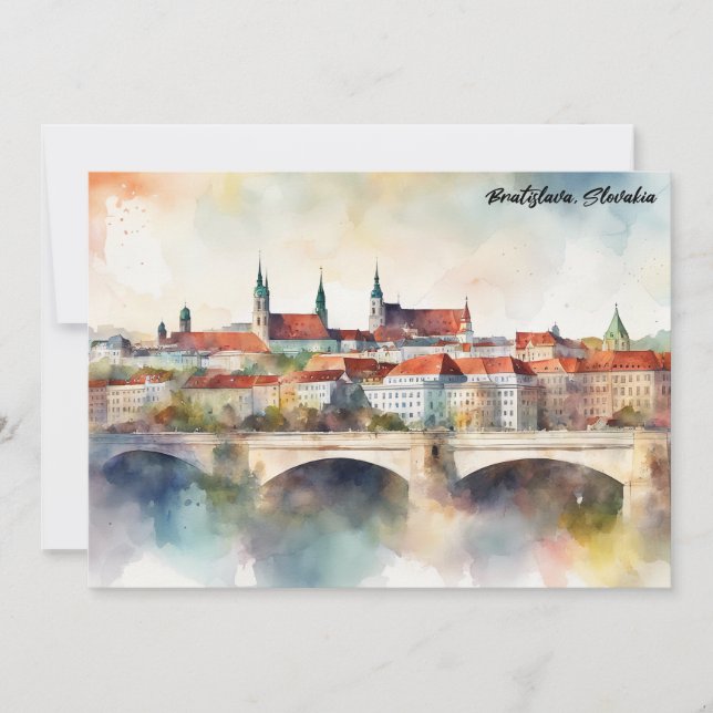 Bratislava Slovakia Watercolor Painting Panorama  Invitation (Front)