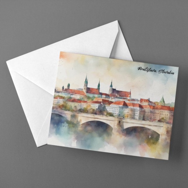 Bratislava Slovakia Watercolor Painting Panorama  Postcard (Bratislava Slovakia Watercolor Painting Panorama Postcard)
