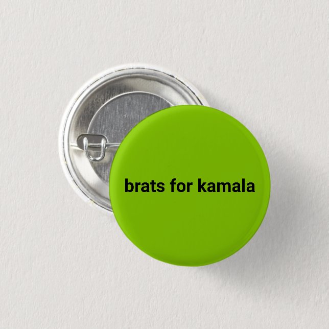 Brats for kamala simple modern black lime green button (Front & Back)