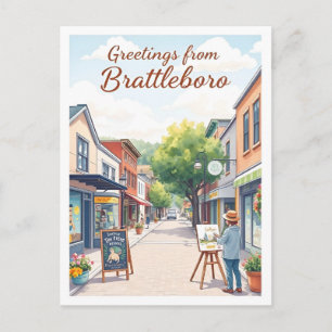 Brattleboro, Vermont – Artsy Downtown Vintage Postcard