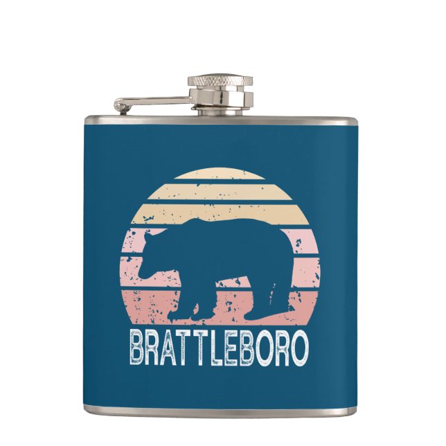 Brattleboro Vermont Retro Bear Flask (Front)