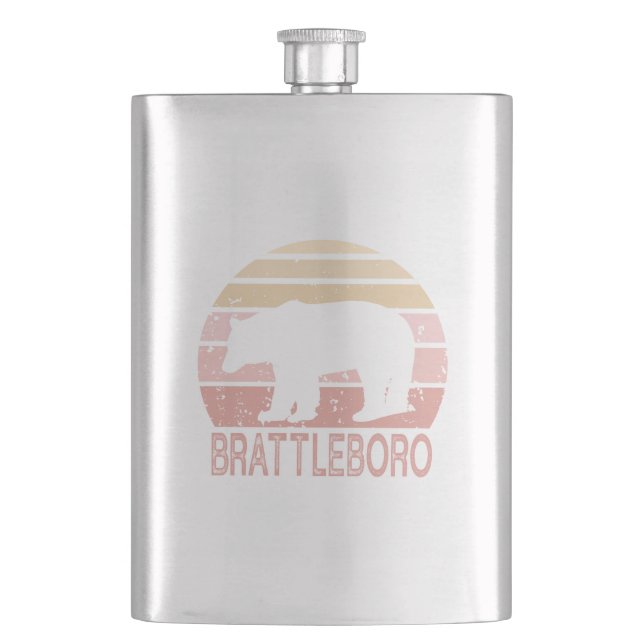 Brattleboro Vermont Retro Bear Flask (Front)