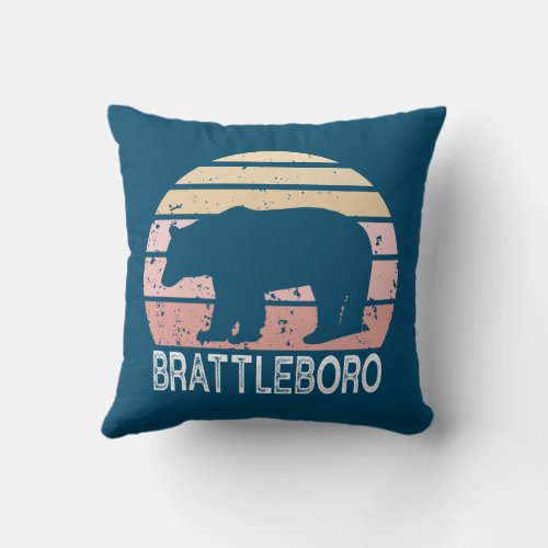 Brattleboro Vermont Retro Bear Throw Pillow