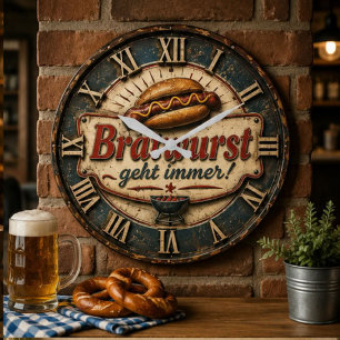 Bratwurst German Sausage Kitchen Oktoberfest Bar & Large Clock