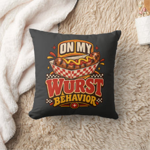 Bratwurst On My Wurst Behavior Sausage Fest Fan Throw Pillow