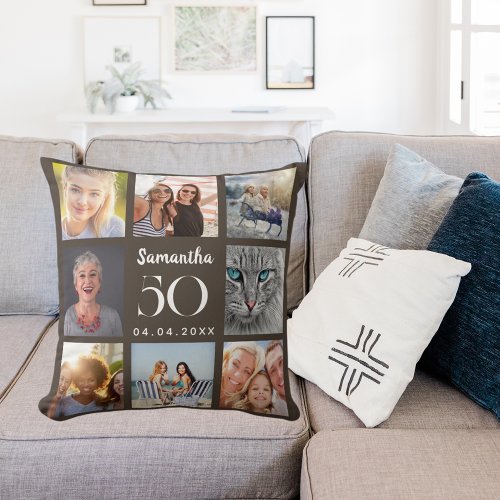 Braun taupe custom photo collage birthday throw pillow