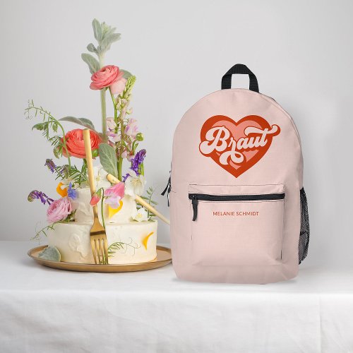 Braut Und Team Braut Bachelorette Retro Heart  Printed Backpack