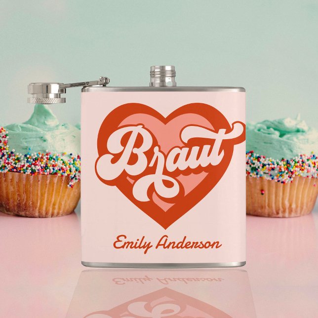 Braut Und Team Braut Bachelorette Retro Herz Flask (Creator Uploaded)