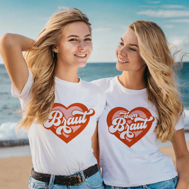 Braut Und Team Braut Bachelorette Retro Herz T-Shirt (Creator Uploaded)